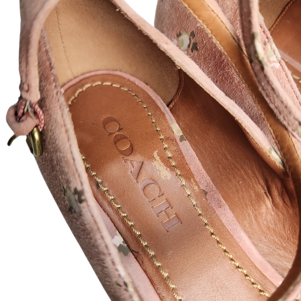 Coach Women's Pink Suede Mary Jane prairie print Ankle Strap Shoes sz 8 feminine - Picture 3 of 9
